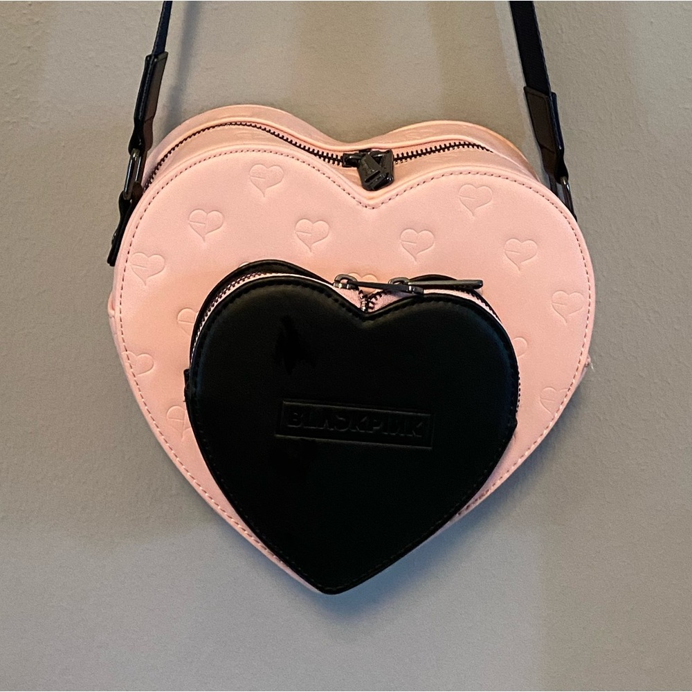 Loungefly Heart-Shaped BlackPink Crossbody Bag and Matching Wallet